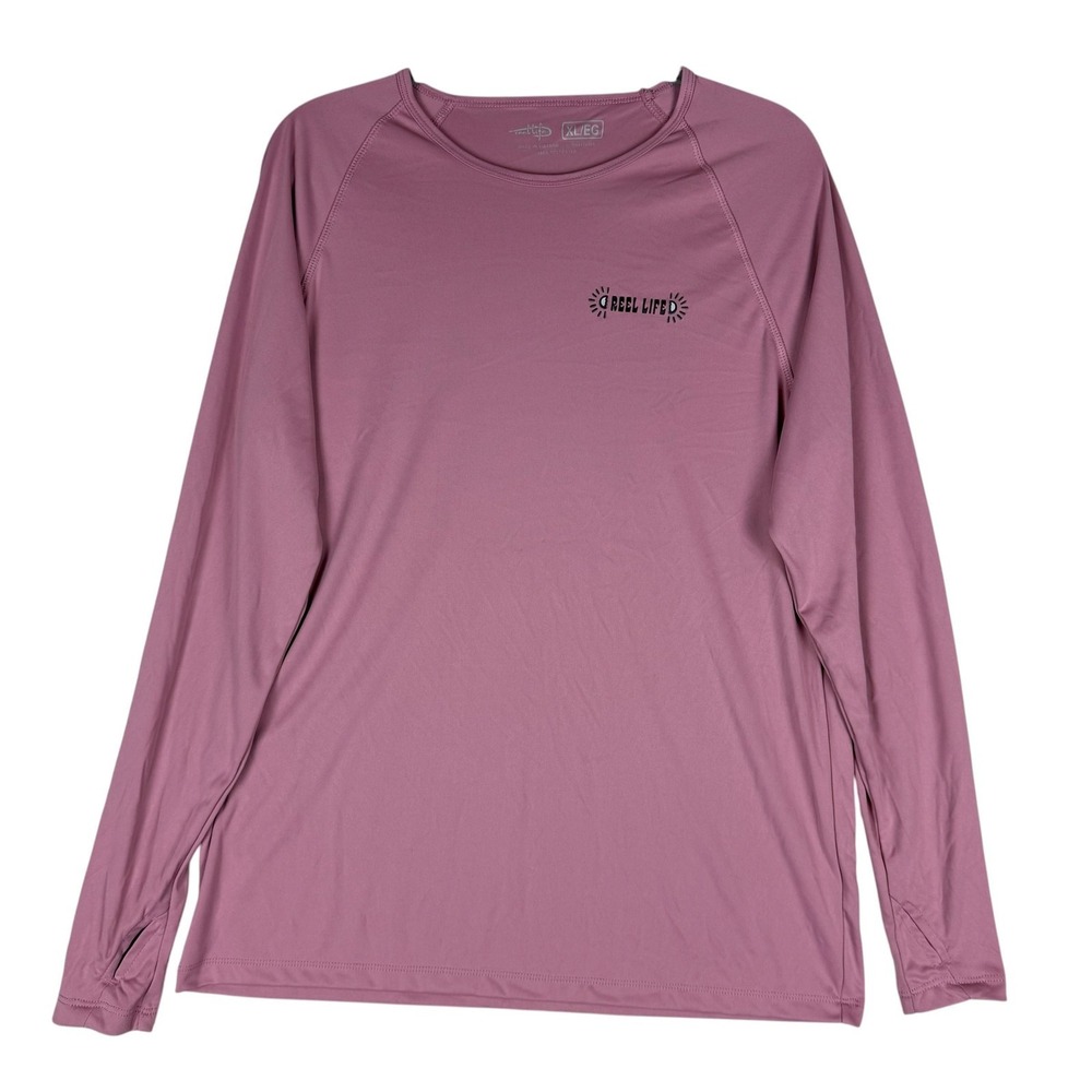 Reel Life‎ Shirt Mens XL Pink Long Sleeve Fishing Performance Graphic Tee